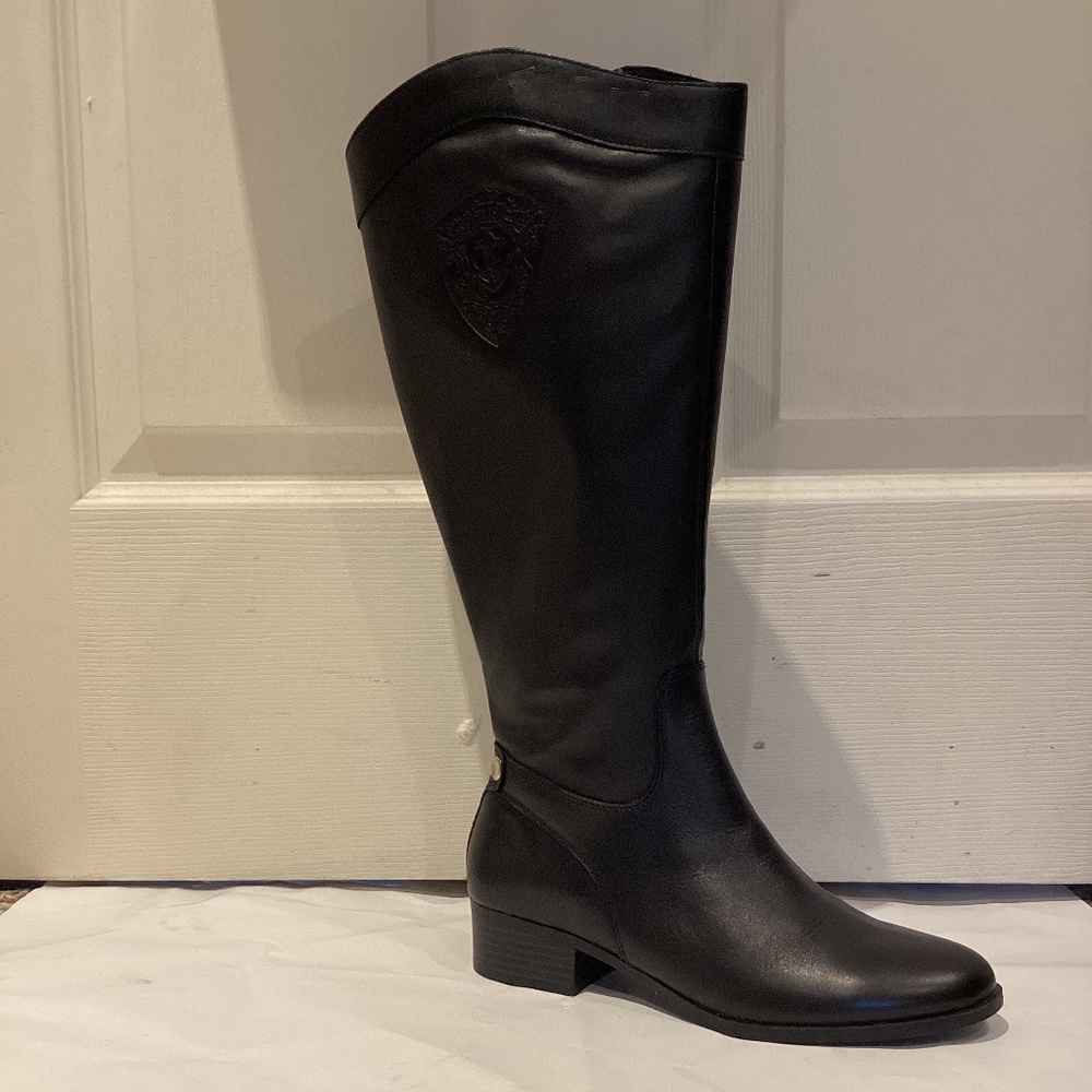 Charter Club black leather extended wide calf riding boots size US 7 M